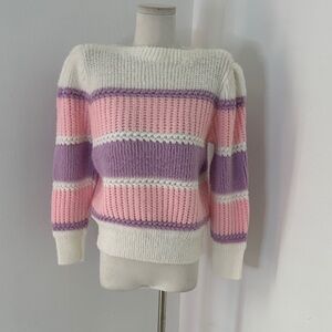 Vintage 70s Coquette Pastel Puff Sleeve Boatneck Sweater Knit